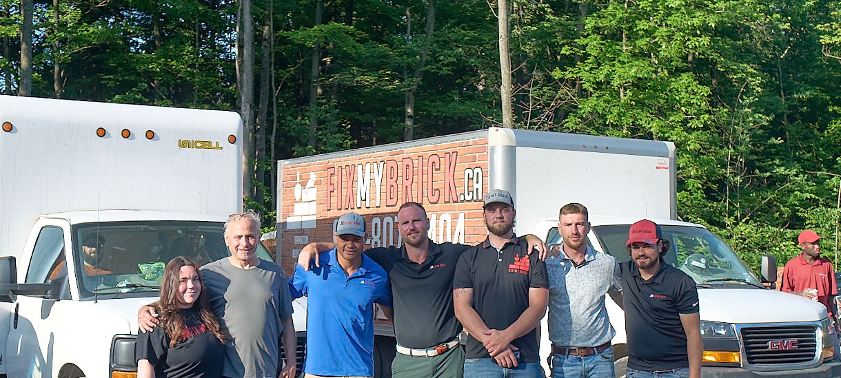 Fix My Brick masonry crew performing brick repair on an Ontario home