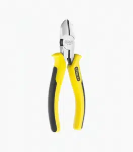This image shows a pair of yellow and black diagonal-handled pliers The pliers have a silver metal head and jaws and the handles are made of a bright yellow and black material likely a durable plastic or rubber grip The pliers appear to be a high-quality professional-grade tool suitable for various masonry and construction tasks